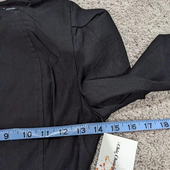 Poetry Black Peplum Blazer With Puff Shoulder Zipper front size S - Picture 7 of 9